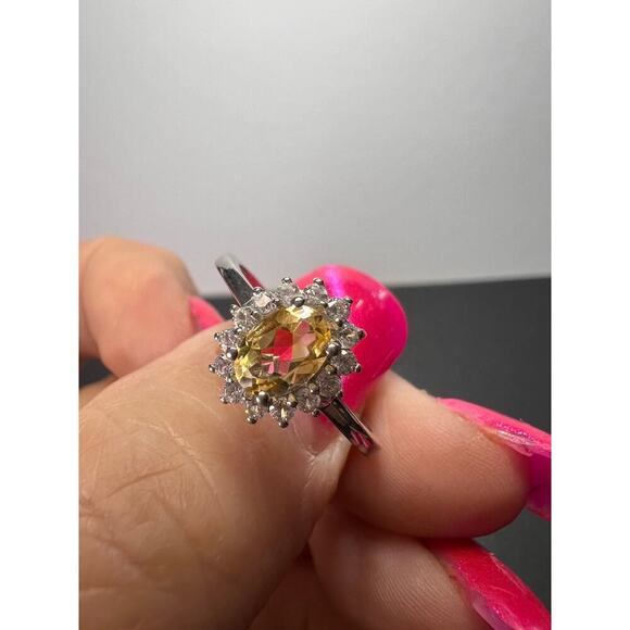 NEW Citrine and zircon halo ring in platinum over sterling silver size 9 - Picture 8 of 11
